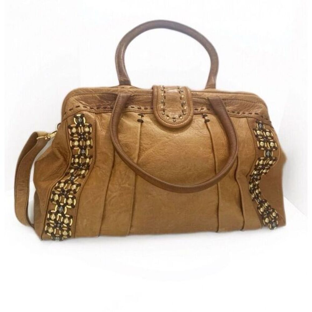 Isabella Fiore Leather Satchel Handbag Studded Boho Y2K Purse Beaded Bag